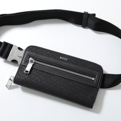 美品未使用　HUGO BOSS ストライプ ボディバッグ エンボスレザー 黒 HUGO BOSS（ヒューゴ・ボス） ショルダーバッグ Catch 3.0 Envelope L