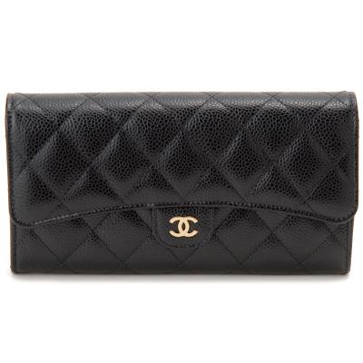 CHANEL ブラック 長財布 ギャランティーカード付き 限定ロゴが可愛い♪】CHANEL ロング ジップ ウォレット 長財布