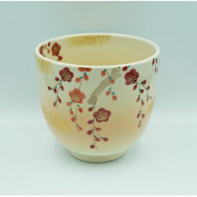 茶道具 茶碗 筒茶碗 色絵 しだれ梅 加藤起楽 化粧箱 : 新古