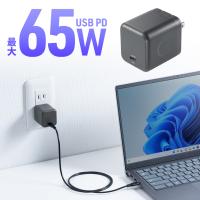 USB充電器 PD 最大65W Type-C 1ポート ACアダプター GaN採用 折りたたみ式 プラグ 超小型 急速充電 ノートPC パソコン スマホ タブレット タイプC 700-AC044