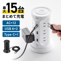 電源タップ タワー 2m 12個口 USB タイプC 延長コード コンセントタップ コンセント テーブルタップ おしゃれ スイッチ付き 節電 スイングプラグ 700-TAP075
