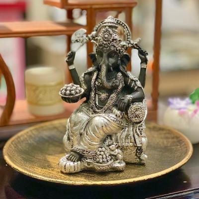 インド工芸品 天然石 花柄 象の置物 大中小3点 縁起物 インド工芸品