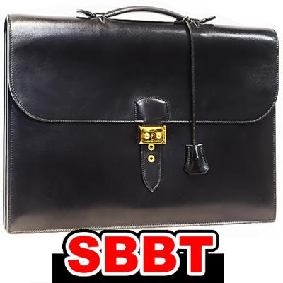 HERMES エルメス ビジネスバッグ サックアデペッシュ 縦長 ボックスカーフ 緑屋質屋】エルメス サックアデペッシュ38cm ボックスカーフ/黒