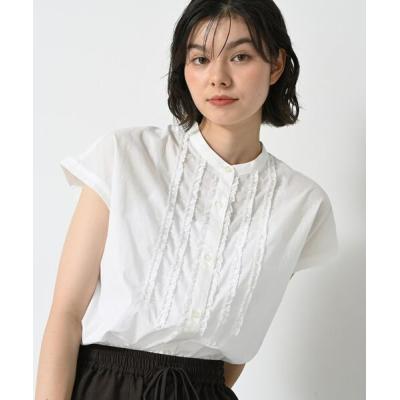 【未使用】レースフリルスタンドカラーブラウス(アイボリー) ヴィンテージ 昭和レトロ古着 レースフリルスタンドカラー