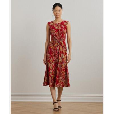 Lauren Ralph Lauren ジャージ　7分袖　ロングワンピース　2 ラルフローレン RALPH LAUREN ☆ネイビーxブルー爽やかストライプ♪七