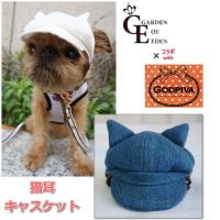 犬の帽子 デニム猫耳キャスケット  小型犬用 夏 紫外線対策 熱中症対策 GARDEN OF EDEN×GODPIVA 