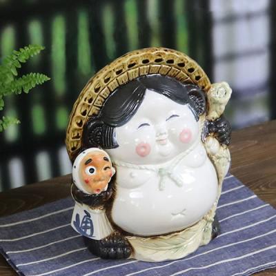 木彫りおかめひょっとこ置物オブジェ彫刻縁起物オカメ火男 【公式通販】