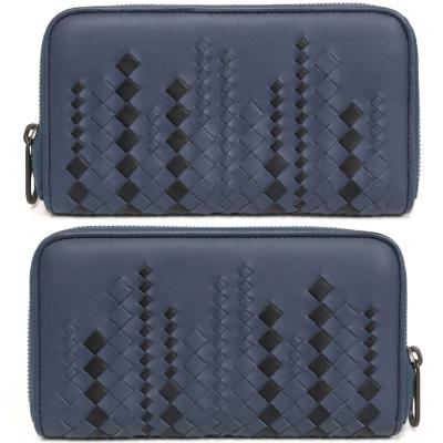 未使用⁄格安】ボッテガヴェネタ ネイビー長財布 イントレチャート バイ