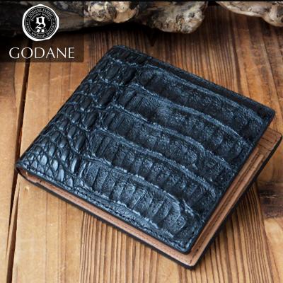 SALE★ゴダン カイマンクロコワニ本革 二つ折財布 ビルフォード 8007BK ゴダン 財布 GODANE メンズ 二つ折り ラウンドファスナー