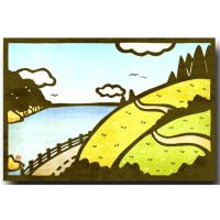 和風イラストポストカード 切り絵 日本の風景海と丘 絵葉書 和道楽 | ポストカードと和雑貨の和道楽