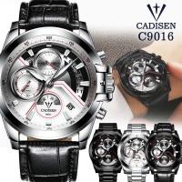 腕時計 メンズ腕時計 ブランド CADISEN c9016 クロノグラフ 3ダイヤル ラグジュアリー おしゃれ ステンレスベルト レザーベルト 