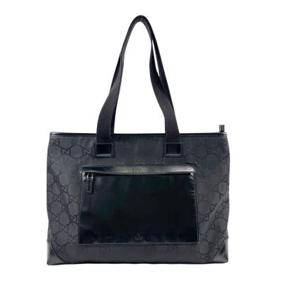GUCCI トートバッグ キャンバス ナイロン レザー ブラック グッチ GUCCI - グッチ GGキャンバス × レザー ナイロン トート バッグ