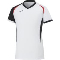 バレーボールゲームシャツ　半袖　 ミズノ ユニセックス  ホワイト×ブラック×チャイニーズレッド V2MA2112 01 | エスケイスポーツ