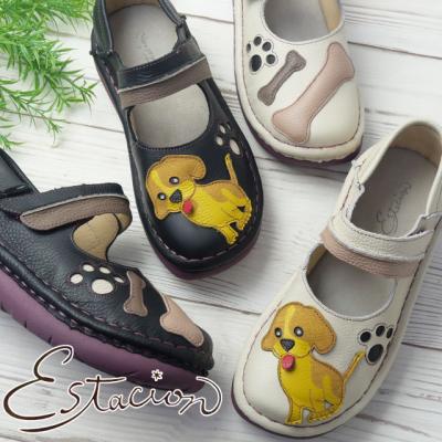 送料無料 ストラップシューズ レディース AW 秋冬 新作 秋新作 冬新作 人気 流行 定番 2025 エスタシオン Estacion TGXE632 コンフォートシューズ 疲れない 本革 靴 歩きやすい ミセス 犬モチーフ ワンちゃん ドッグ ブラック アイボリー ESTA エスタシオン ストラップシューズ レディース コンフォート