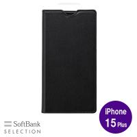 SoftBank SELECTION Leather Flip for iPhone 15 Plus / ブラック カードポケット 手帳型 牛本革 iPhoneケース SB-I015-FPLS/BK | トレテク!ソフトバンクセレクション