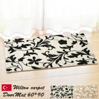 玄関 マット ネム 60×90cm（ブラック・ベージュ）トルコ ウィルトン 織り カービング  ベージュ 抗菌防臭 消臭 へたりにくい エレガント | SORACIEL