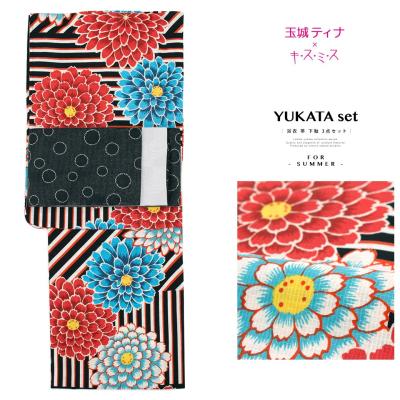 玉城ティナ キスミス 浴衣 黒ストライプ オレンジ 花柄 さらに値引き中 玉城ティナ キスミス 浴衣 黒ストライプ