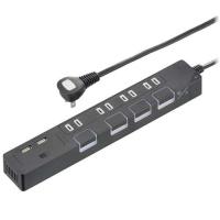 節電タップ光る押しボタンスイッチ雷ガード4個口 USBポート付き 2m ブラック ( 1個 )/ OHM | 爽快ドラッグ
