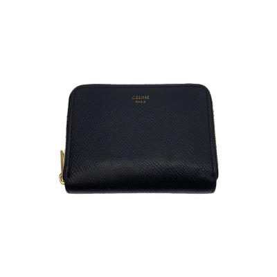 極美✨セリーヌ コインケース ラウンドファスナー ロゴ刻印 ブラック 黒 CELINE セリーヌ ロゴ コインケース レザー レディース ブランド