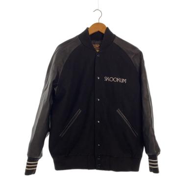【美品】ショット　スタジャン　レザー　切替　M 総柄　スクーカム　札束　オレンジ 美品】ショット スタジャン レザー 切替 M 総柄 スクーカム 札束