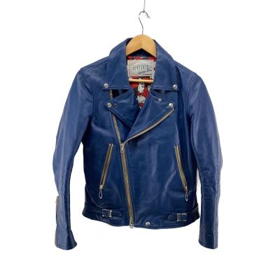 【極美品】ルシェルブルー ダブル ライダース　 ニット 切り替え 山羊革 シルク 極美品】ルシェルブルー ダブル ライダース ニット 切り替え 山羊革