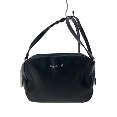 新品★アニエスベーagnes b.ロゴ牛革ミニショルダーバッグ黒★本革レザー agnes b.(アニエスベー) レザー ショルダーバッグ ブラック