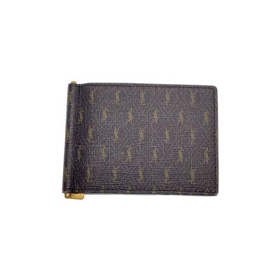 【極美品】 イブサンローラン  レザー マネークリップ  総柄　札入れ　メンズ アウトレット】SAINT LAURENT サンローラン マネークリップ