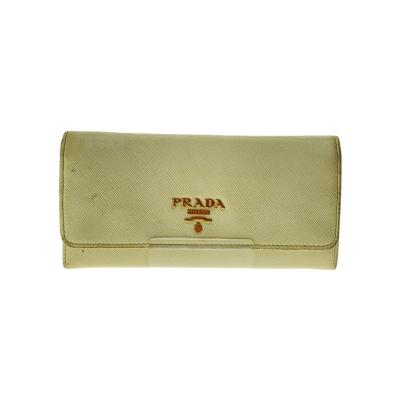PRADA◇SAFFIANO/ラウンドジップ/長財布/レザー/WHT/無地/レディース 