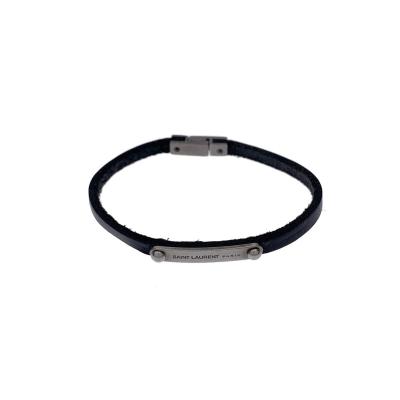 SAINT LAURENT ブラックレザーブレスレット　シルバーカラー 確保済 国内即発 サンローラン ブレスレット レザー (Saint