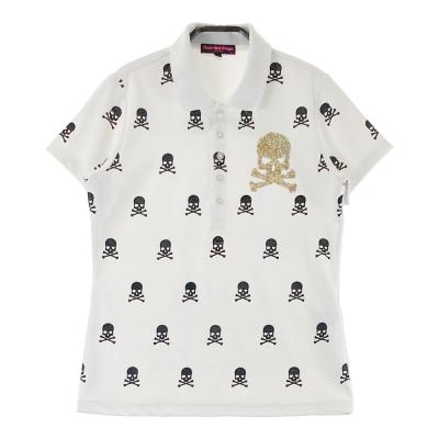 【美品】ダンスウィズドラゴン　半袖ポロシャツ　5 スパンコール　ゴルフ　総柄　白 ダンスウィズドラゴン】人気ロゴマーク総柄×スパンコール 半袖