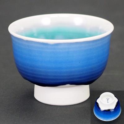 九谷焼　八十吉造　伝統工芸　水指 青と茶色のグラデーション陶器 蓋付き 九谷焼 八十吉造 伝統工芸 水指 青と茶色のグラデーション陶器