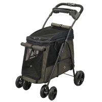 GEX　わんわんカート　中型犬用　モスグリーン　4輪　深型　大きめ　安定走行　折りたたみ　ペットストローラー　ペットカート　お出かけ　緑　ジェックス | ペットシーツ専門店スタイルプラス