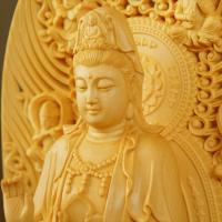 仏教美術 自在観音菩薩像 樹脂 禅意仏像置物 台座付属 高42cm 幅48m 厚 