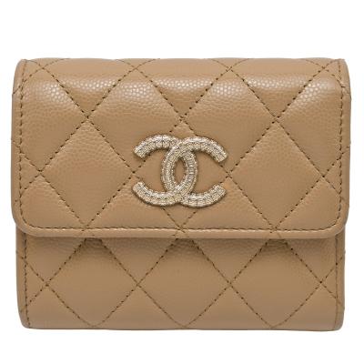 三つ折り財布 ゴールド（CHANEL）（バッグ、小物素材：本革、レザー
