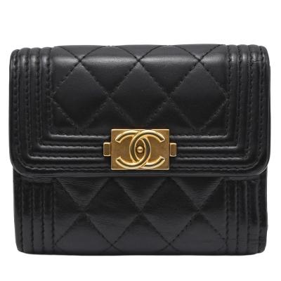 三つ折り財布 ゴールド（CHANEL）（バッグ、小物素材：本革、レザー