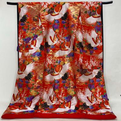 総相良刺繍 色打掛 豪華 鶴の図 大華紋 唐花 金糸 正絹(色打掛 総相良刺繍 色打掛 豪華 鶴の図 大華紋 唐花 金糸 正絹(色打掛