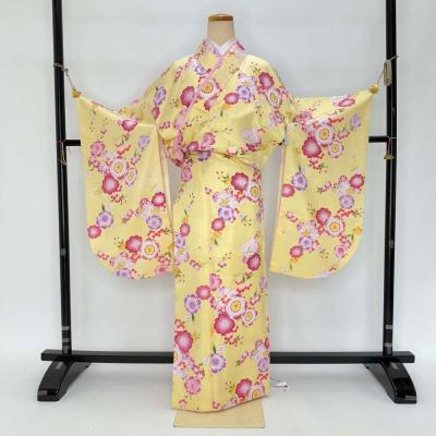 二尺袖 単品 卒業式着物 黄色 裄67cm Lサイズ  袴用着物 化繊 中古 4556 二尺袖 単品 卒業式着物 黄色 裄67cm Lサイズ 袴用着物 化繊 中古 4556