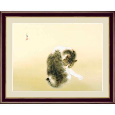 猫」司馬江漢「牡丹に猫」絹本 共シール 額装 黄袋 タトウ箱付き 竹内