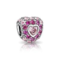 Hot Pink Fuchsia Cubic Zirconia CZ Pave Heart Charm Bead For Women Girlfrie | タクトショップ