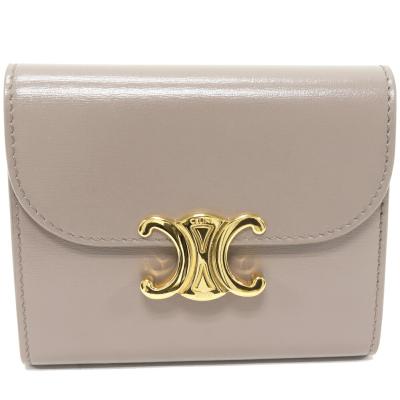 【美品】CELENE 三つ折り財布 馬車金具 ゴールド金具 ロゴ がま口　紺 美品】CELENE 三つ折り財布 馬車金具 ゴールド金具 ロゴ がま口