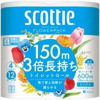 日本製紙クレシア　スコッティ　フラワーパック　３倍長持ち　シングル　芯あり　１５０ｍ　香り付き　１パック（４ロール） | ぱーそなるたのめーる