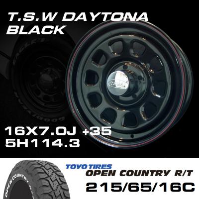 TSW DAYTONA ブラック 16X7J+35 5穴114.3 TOYO OPEN COUNTRY ホワイト