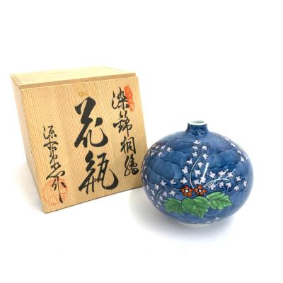 源右衛門　染錦萩絵　鉢物　共箱有　ゲンエモン 源右衛門染錦萩絵鉢物共箱有ゲンエモン