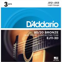 D'Addario 80/20 BRONZE EJ11-3D Light ダダリオ (アコースティックギター弦) (3セットパック) | Tip Top Tone