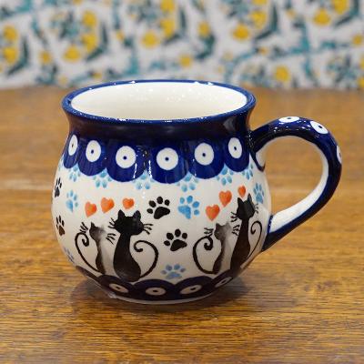 Polish Pottery - ポーリッシュポタリー ラブラブ黒猫とハート柄のマグカップ ポーリッシュポタリー マグカップ Polish Pottery Mug Cup