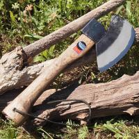 剣鉈 240ｍｍ 鋼付 片刃 真鍮ツバ付 木鞘付（茶革貼） 枝打ち 藪払い 