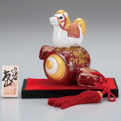 九谷焼　金彩　縁起干支　丁酉　鶏　夫婦　置物 7号小槌乗り酉 盛 陶幸 化粧箱 台 立札付/ 九谷焼 マルヨネ 干支丁酉