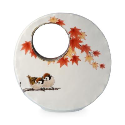 美品　九谷焼　作家物　中村陶志人　雀　花瓶　花器　フラワーベース 九谷焼 花器 砲弾型大 群雀図 / 中村陶志人 花瓶 フラワーベース