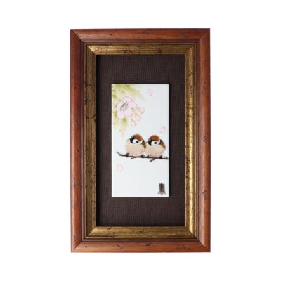 九谷焼 DB額（短冊小）桜二雀図/中村陶志人＜送料無料 額縁 陶額 置物