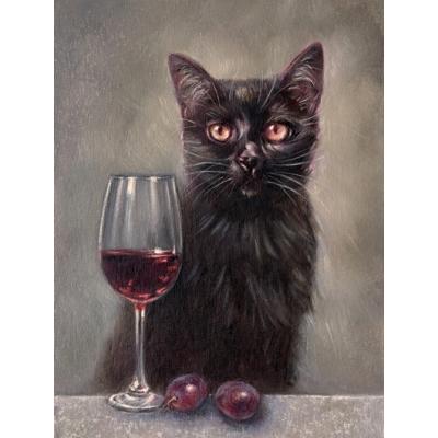 ペットの油絵コレクション 「 黒猫 + 赤ワイン 」 : 東欧商事 ペットの油絵コレクション 「 黒猫 + 赤ワイン 」 : 東欧商事